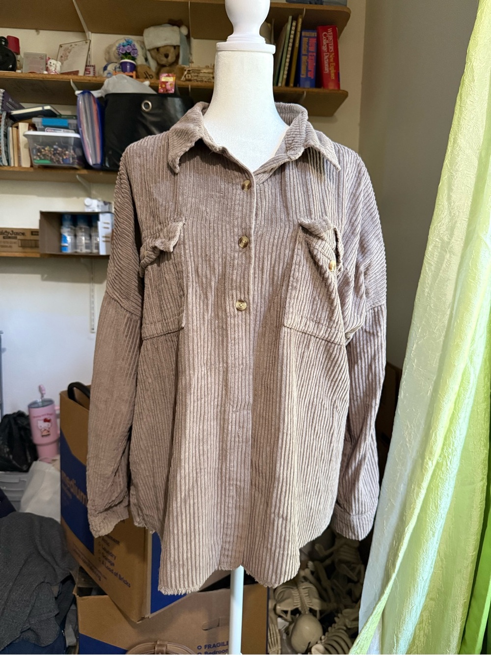 RSQ Women’s Corduroy Button-Down Shirt in Taupe
